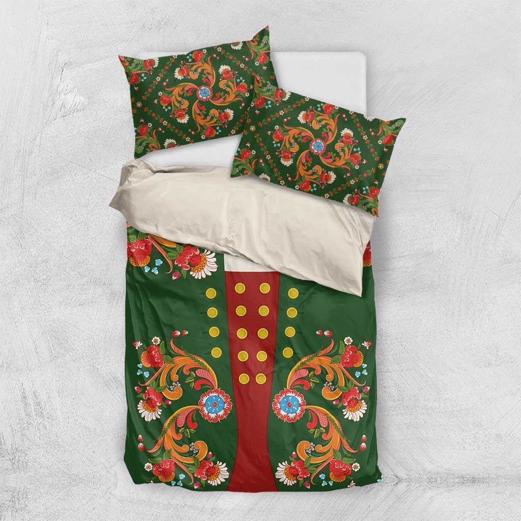 Norwegian Male Bunad Bedding Set with Rosemaling Folk Art Green Color - Wonder Print Shop