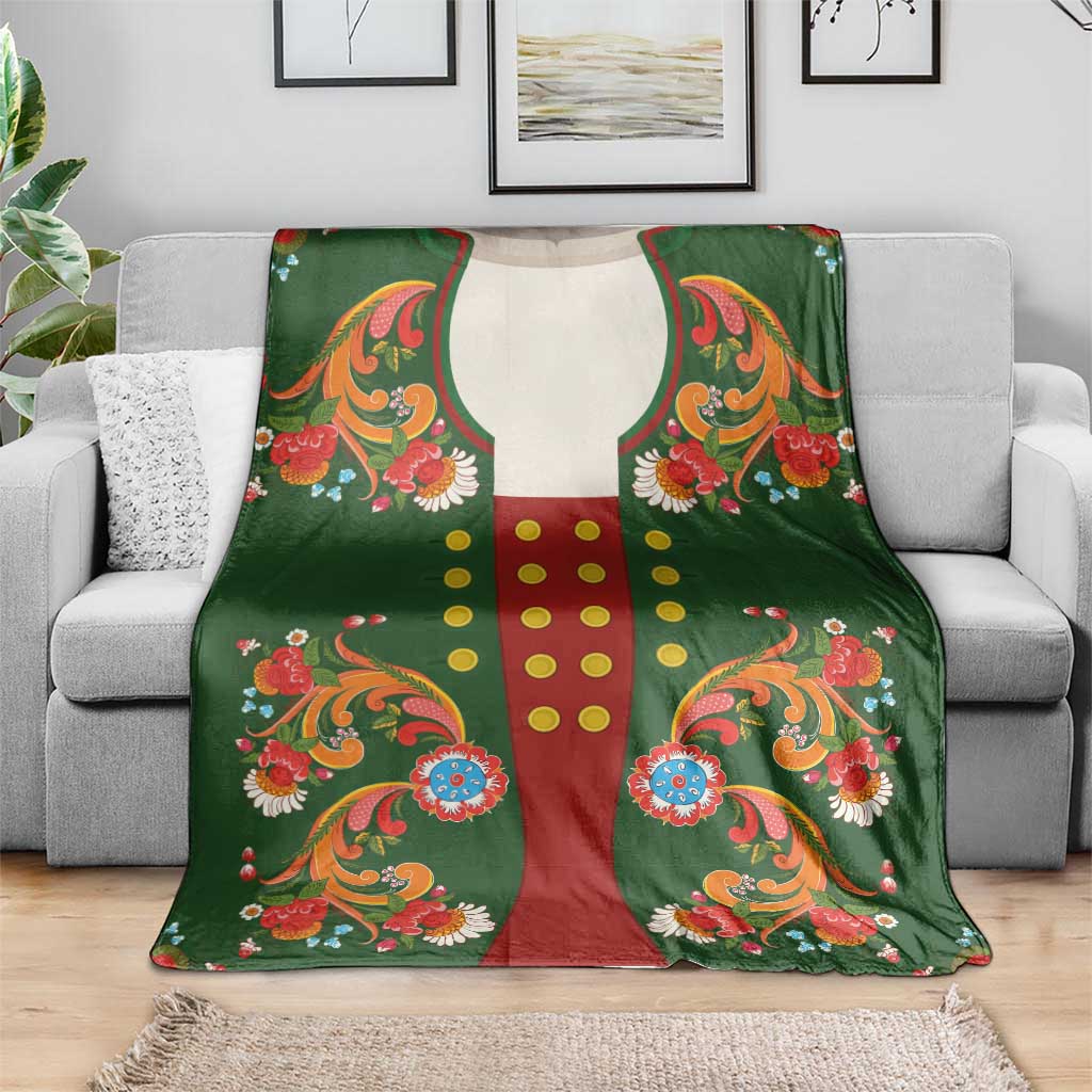 Norwegian Male Bunad Blanket with Rosemaling Folk Art Green Color - Wonder Print Shop