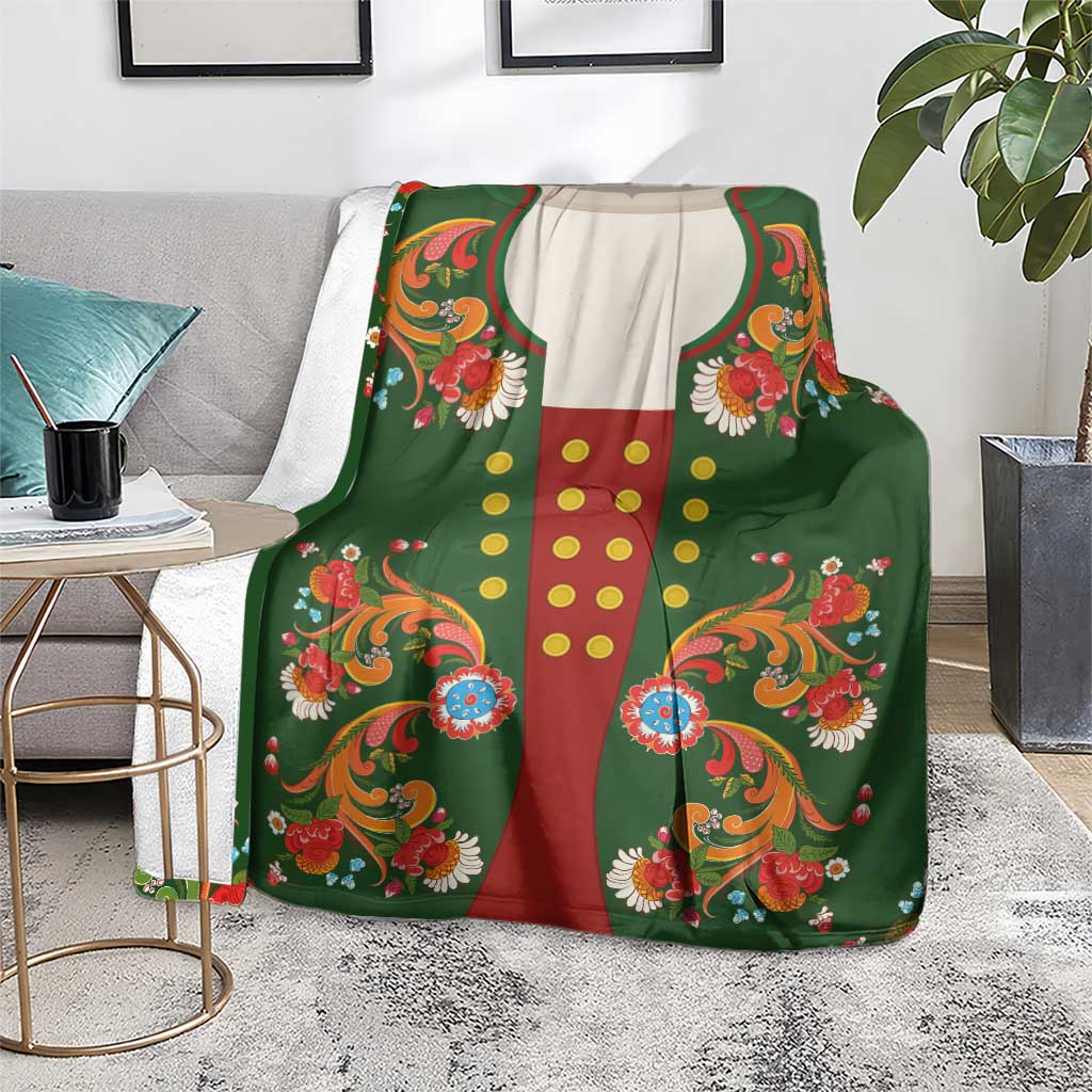 Norwegian Male Bunad Blanket with Rosemaling Folk Art Green Color - Wonder Print Shop