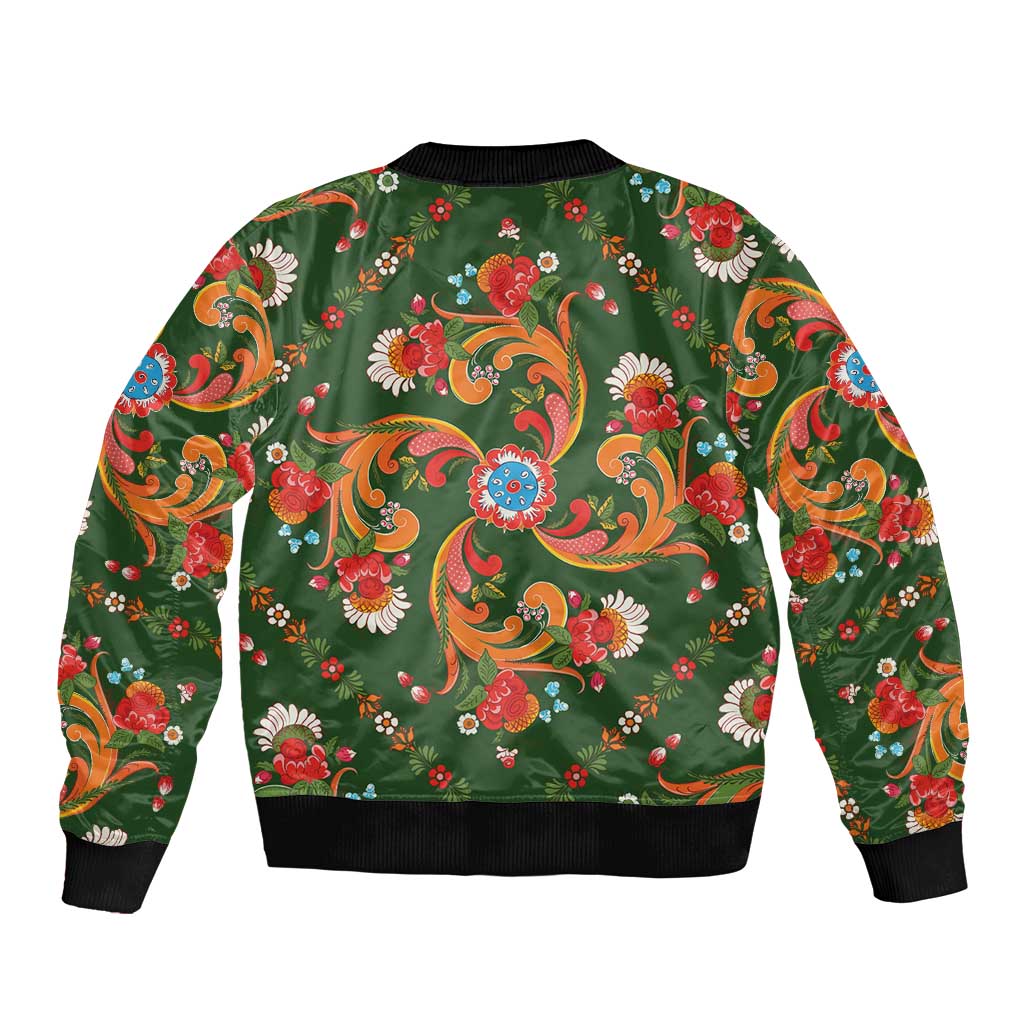 Norwegian Male Bunad Bomber Jacket with Rosemaling Folk Art Green Color - Wonder Print Shop
