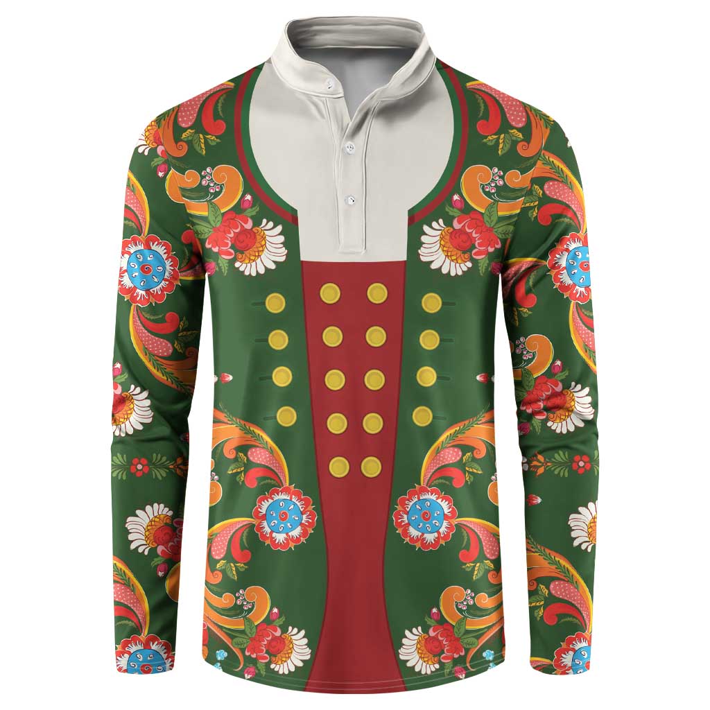 Norwegian Male Bunad Button Sweatshirt with Rosemaling Folk Art Green Color - Wonder Print Shop