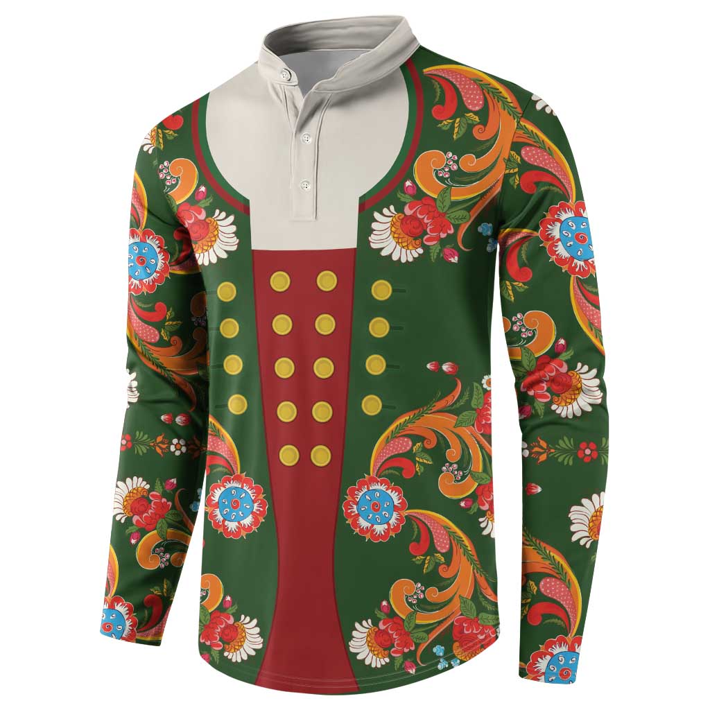 Norwegian Male Bunad Button Sweatshirt with Rosemaling Folk Art Green Color - Wonder Print Shop