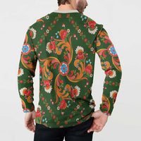Norwegian Male Bunad Button Sweatshirt with Rosemaling Folk Art Green Color - Wonder Print Shop