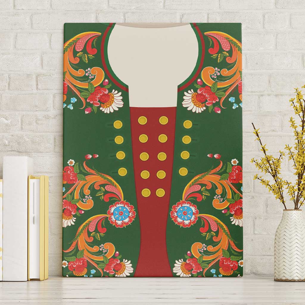 Norwegian Male Bunad Canvas Wall Art with Rosemaling Folk Art Green Color - Wonder Print Shop