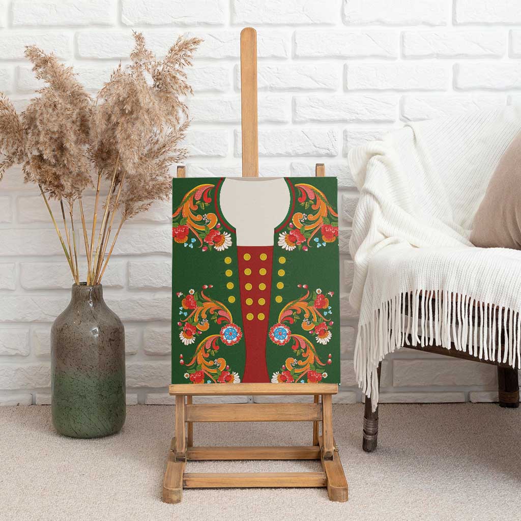Norwegian Male Bunad Canvas Wall Art with Rosemaling Folk Art Green Color - Wonder Print Shop