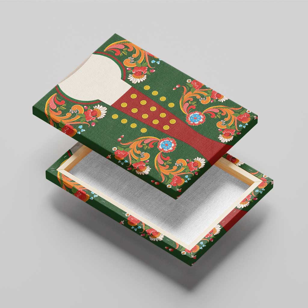 Norwegian Male Bunad Canvas Wall Art with Rosemaling Folk Art Green Color - Wonder Print Shop