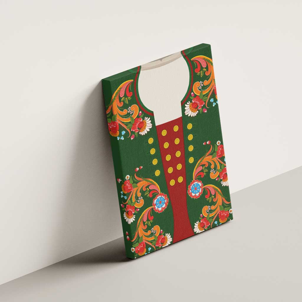 Norwegian Male Bunad Canvas Wall Art with Rosemaling Folk Art Green Color - Wonder Print Shop