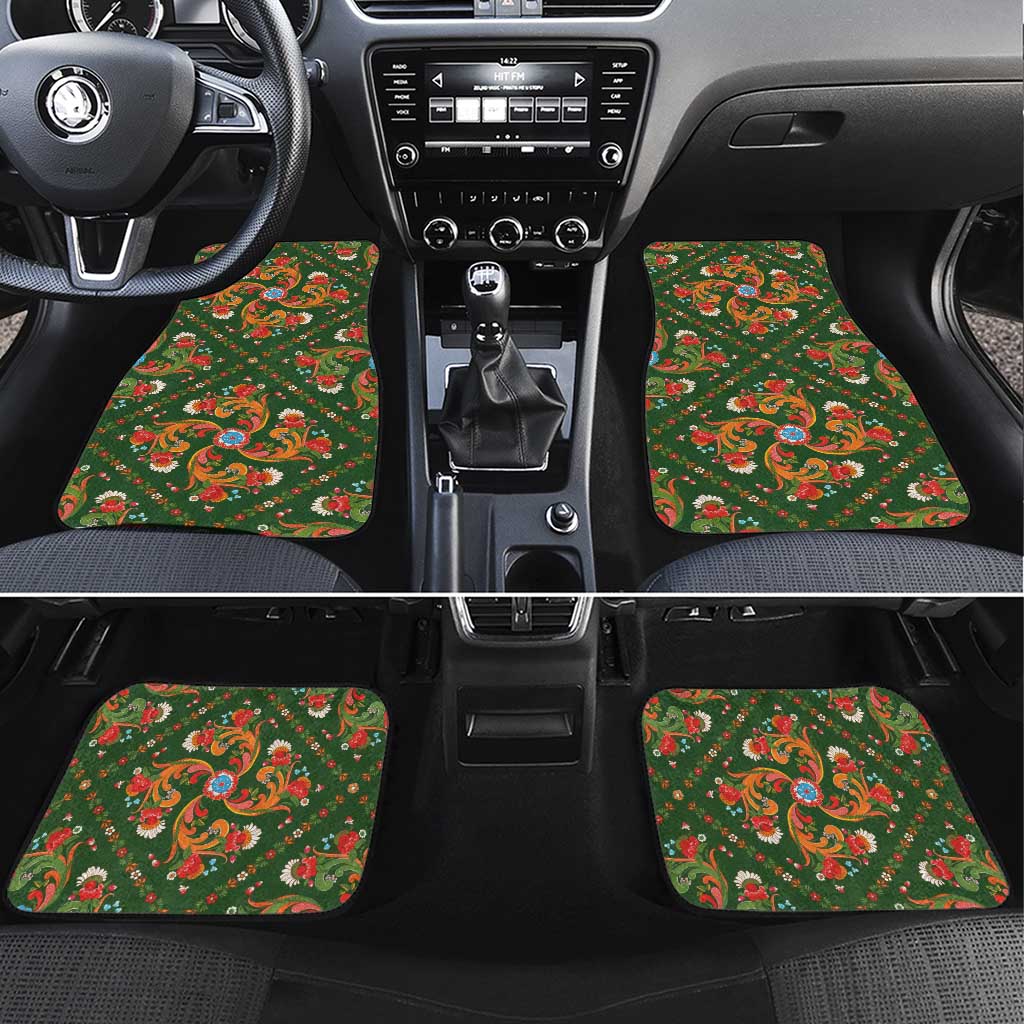 Norwegian Male Bunad Car Mats with Rosemaling Folk Art Green Color - Wonder Print Shop