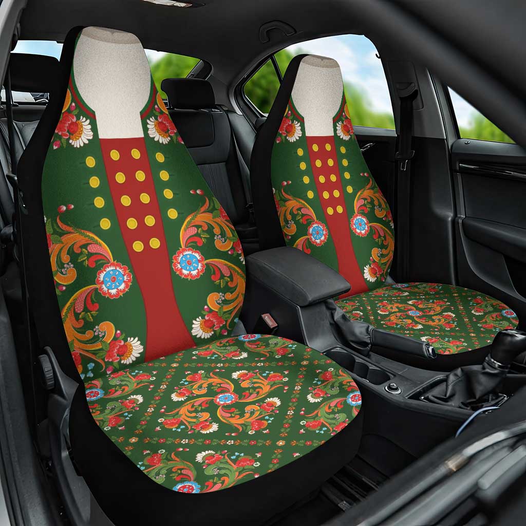Norwegian Male Bunad Car Seat Cover with Rosemaling Folk Art Green Color - Wonder Print Shop