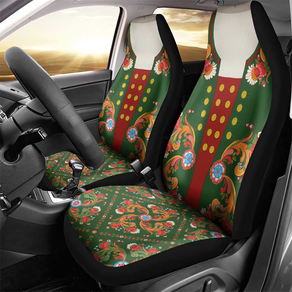Norwegian Male Bunad Car Seat Cover with Rosemaling Folk Art Green Color - Wonder Print Shop
