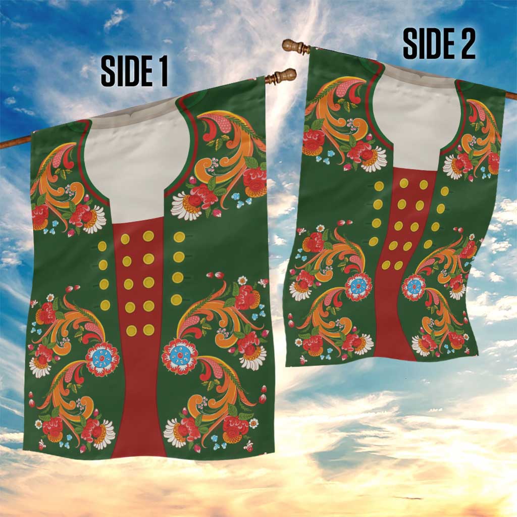 Norwegian Male Bunad Garden Flag with Rosemaling Folk Art Green Color - Wonder Print Shop