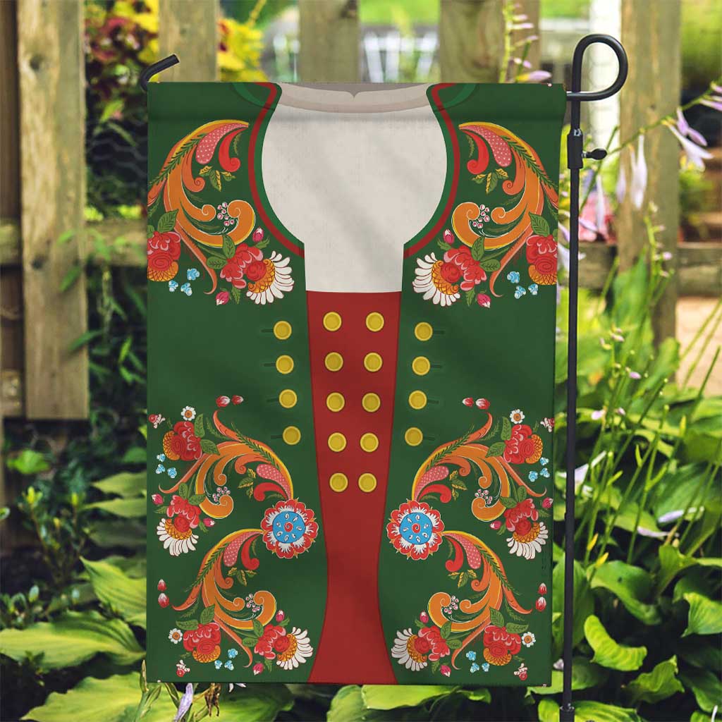 Norwegian Male Bunad Garden Flag with Rosemaling Folk Art Green Color - Wonder Print Shop