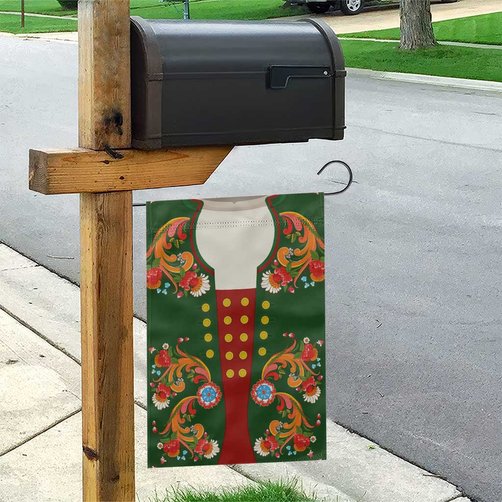 Norwegian Male Bunad Garden Flag with Rosemaling Folk Art Green Color - Wonder Print Shop