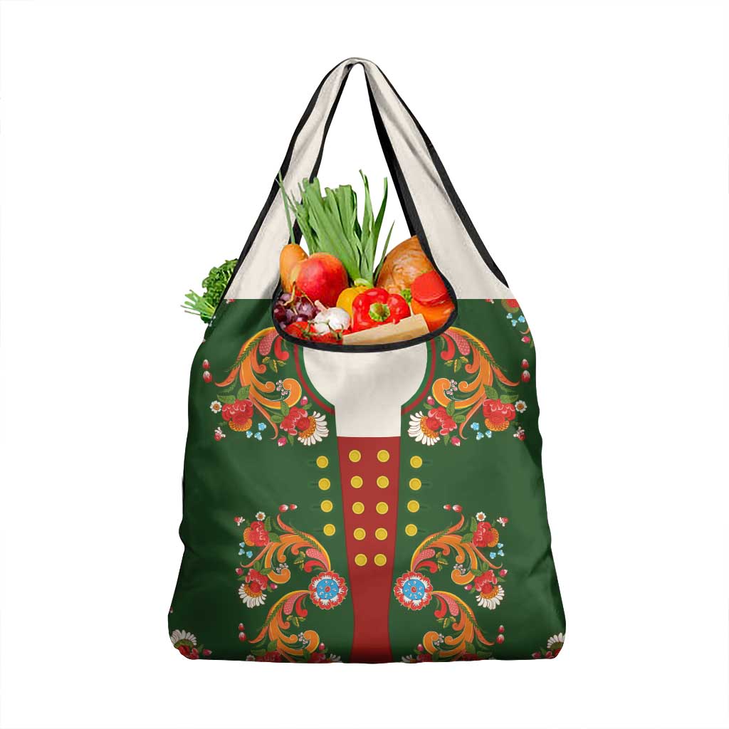 Norwegian Male Bunad Grocery Bag with Rosemaling Folk Art Green Color - Wonder Print Shop