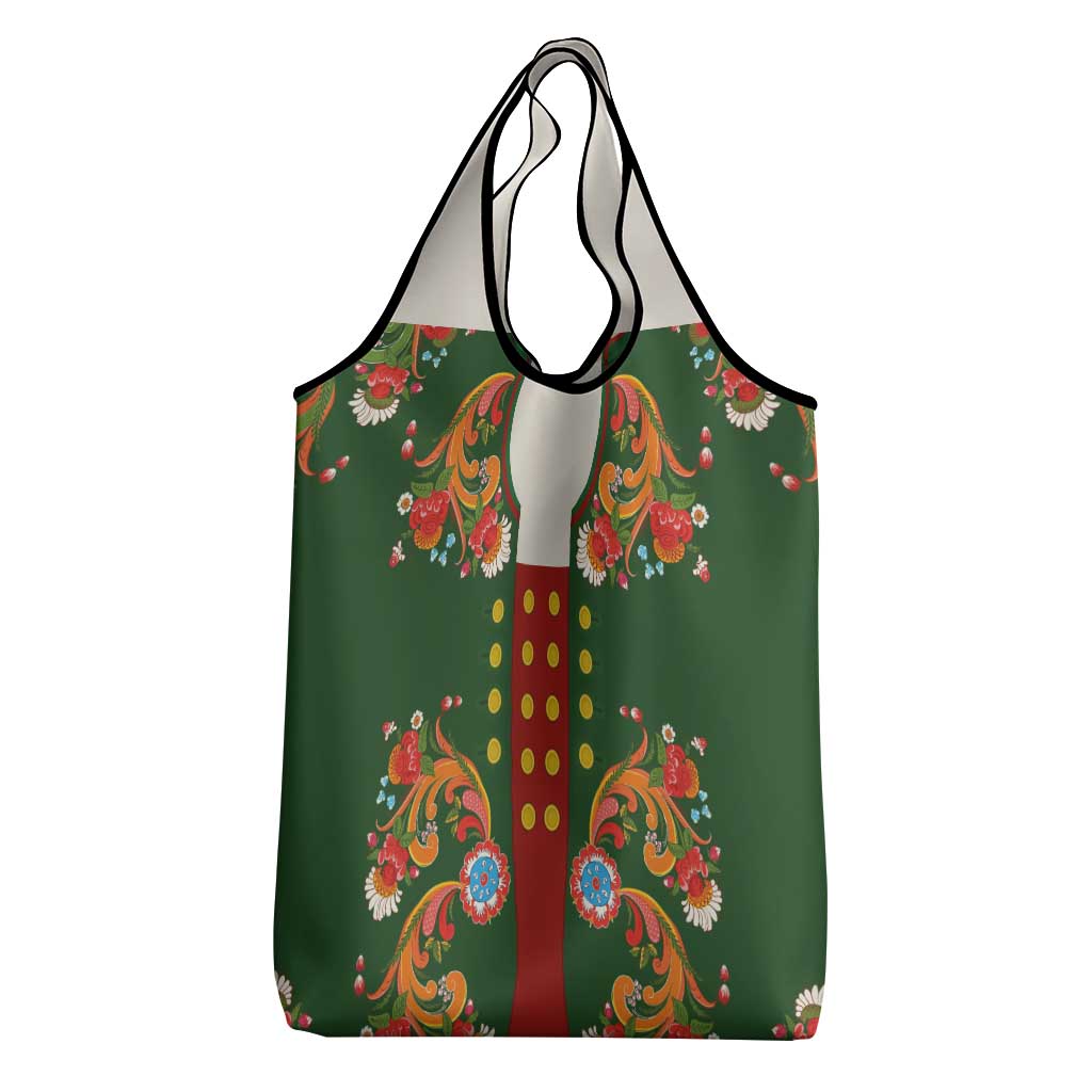 Norwegian Male Bunad Grocery Bag with Rosemaling Folk Art Green Color - Wonder Print Shop
