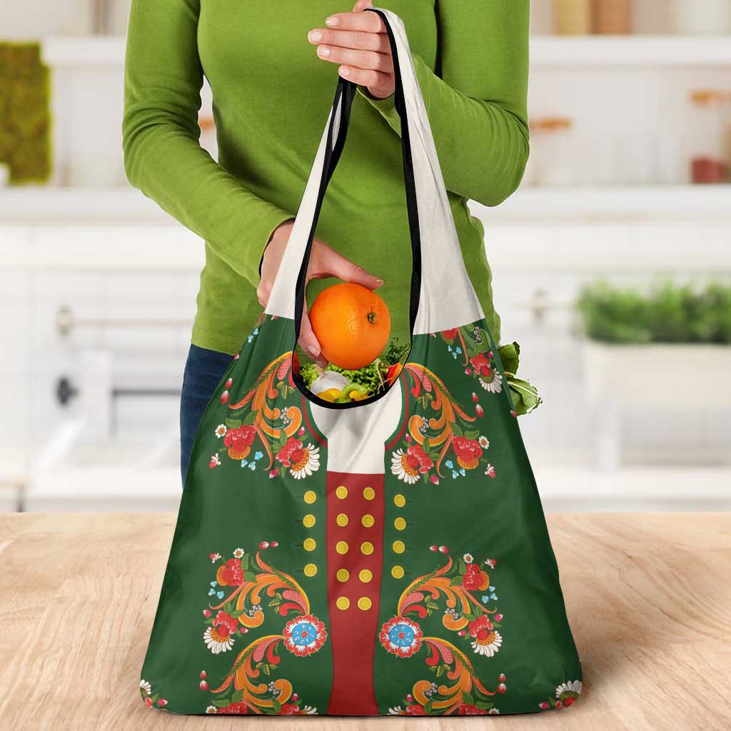 Norwegian Male Bunad Grocery Bag with Rosemaling Folk Art Green Color - Wonder Print Shop