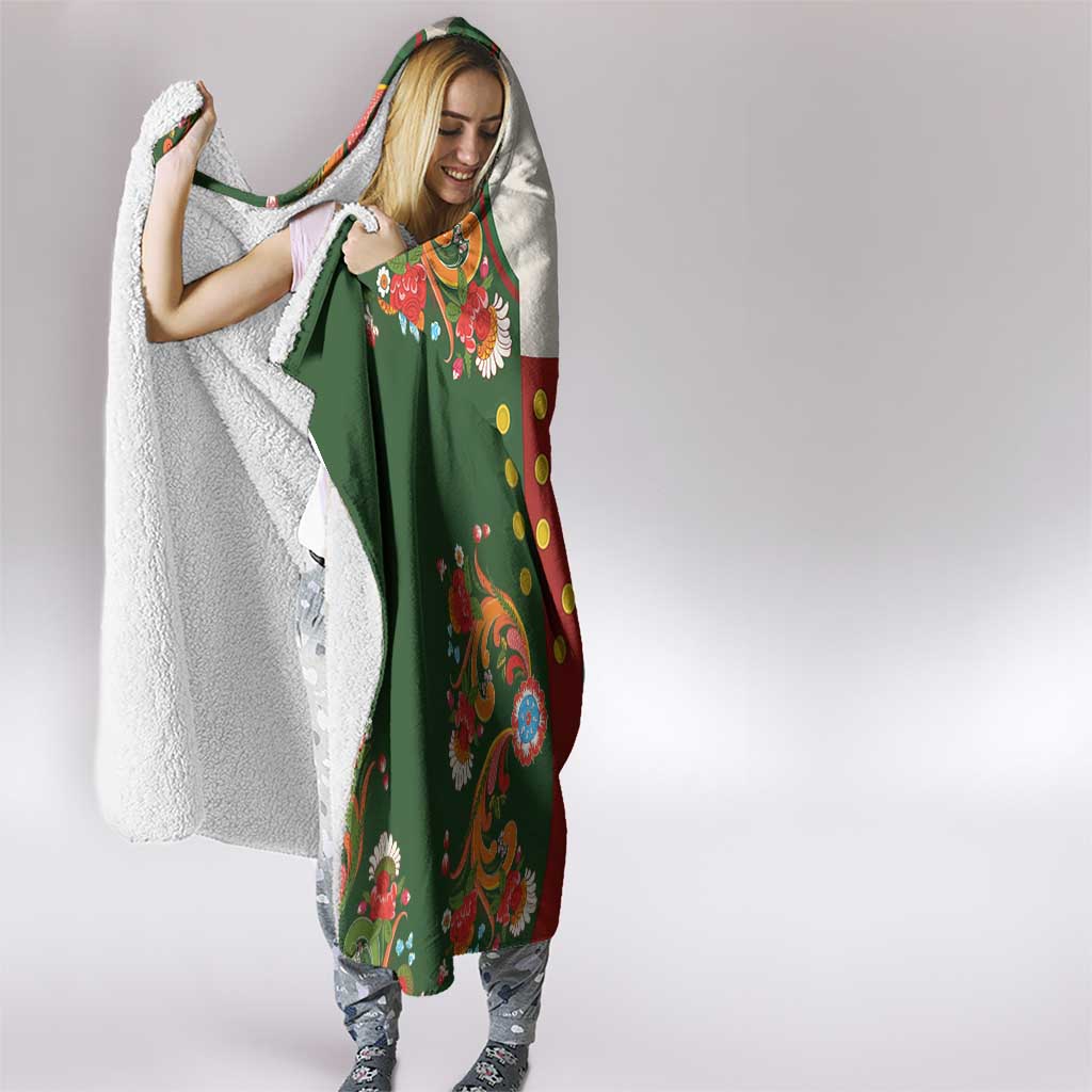 Norwegian Male Bunad Hooded Blanket with Rosemaling Folk Art Green Color - Wonder Print Shop