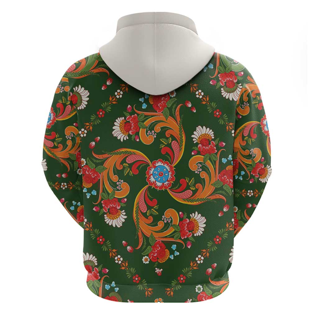 Norwegian Male Bunad Hoodie with Rosemaling Folk Art Green Color - Wonder Print Shop