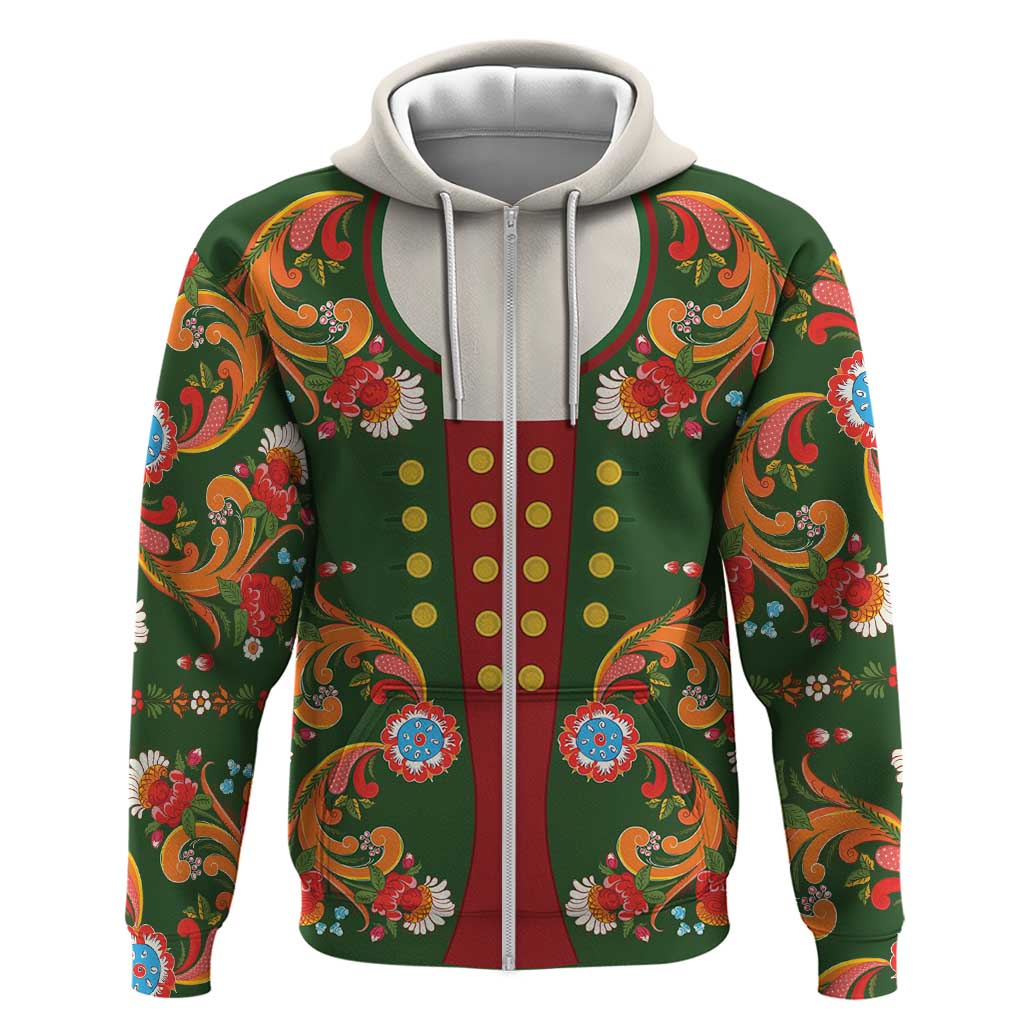 Norwegian Male Bunad Hoodie with Rosemaling Folk Art Green Color - Wonder Print Shop