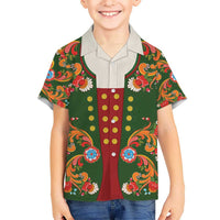 Norwegian Male Bunad Kid Hawaiian Shirt with Rosemaling Folk Art Green Color - Wonder Print Shop