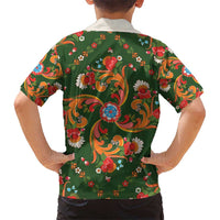 Norwegian Male Bunad Kid Hawaiian Shirt with Rosemaling Folk Art Green Color - Wonder Print Shop