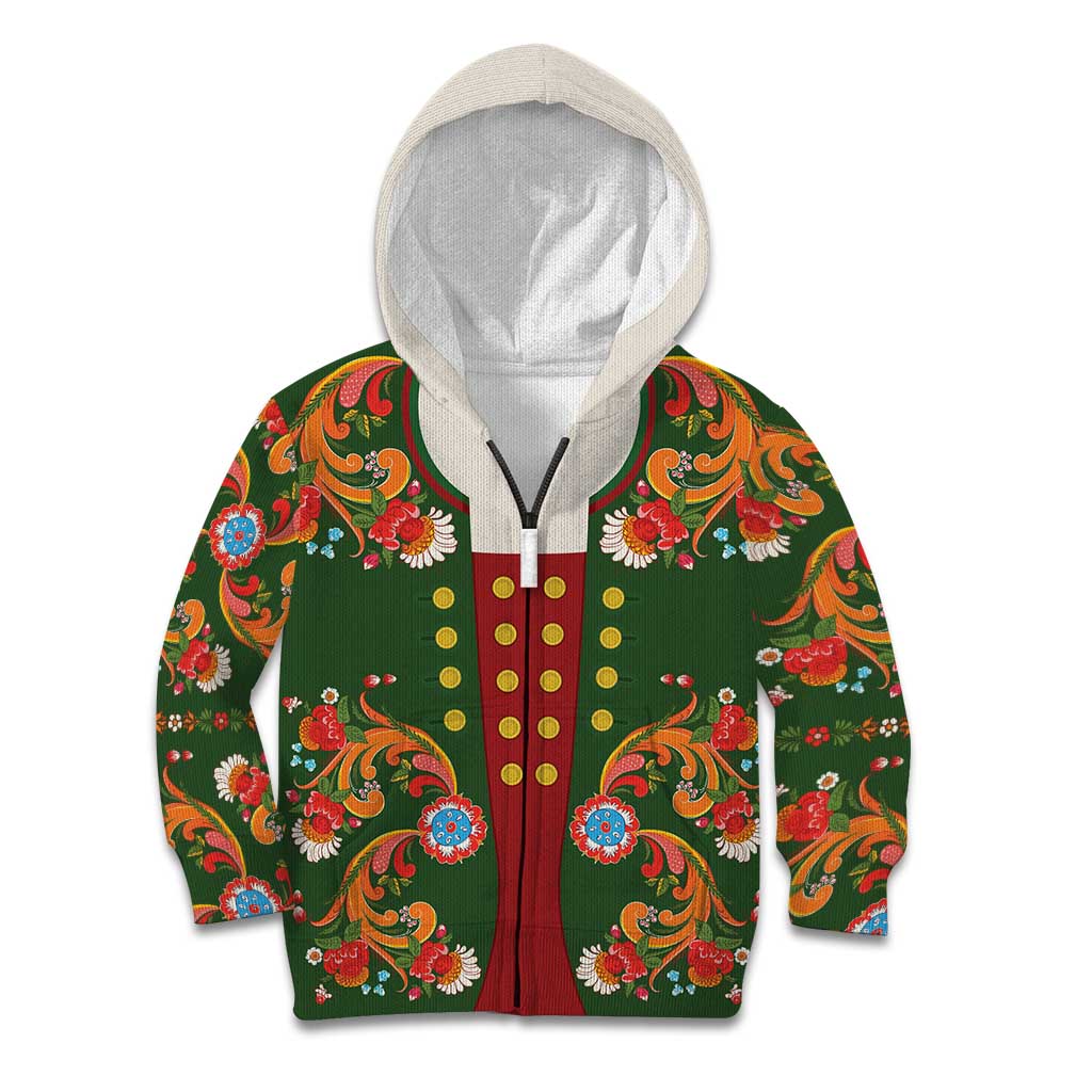 Norwegian Male Bunad Kid Hoodie with Rosemaling Folk Art Green Color - Wonder Print Shop