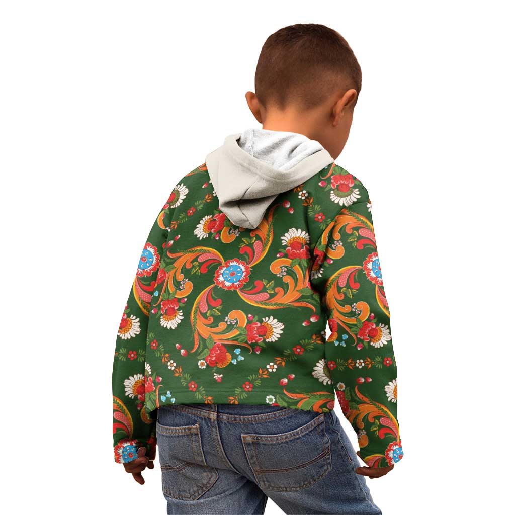 Norwegian Male Bunad Kid Hoodie with Rosemaling Folk Art Green Color - Wonder Print Shop