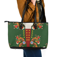 Norwegian Male Bunad Leather Tote Bag with Rosemaling Folk Art Green Color - Wonder Print Shop