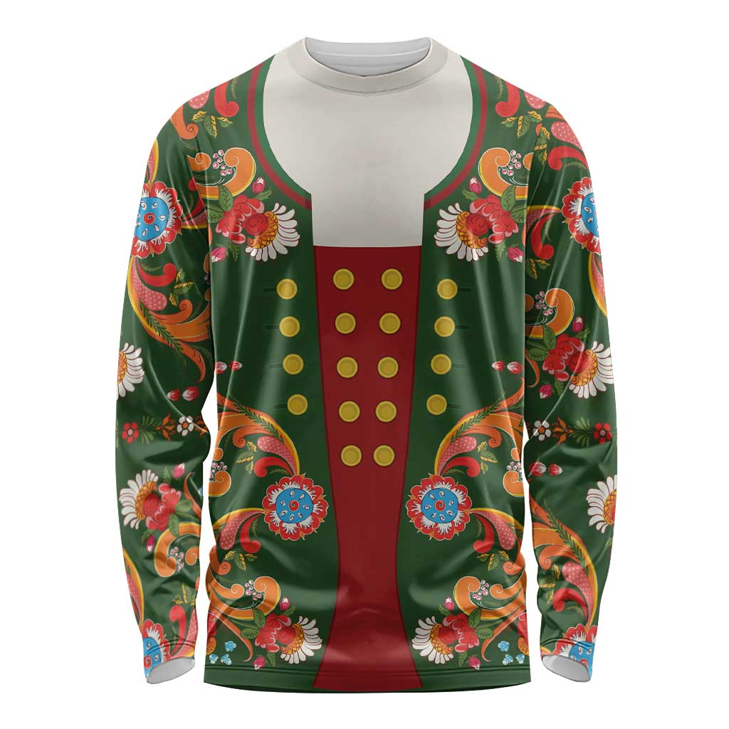 Norwegian Male Bunad Long Sleeve Shirt with Rosemaling Folk Art Green Color - Wonder Print Shop