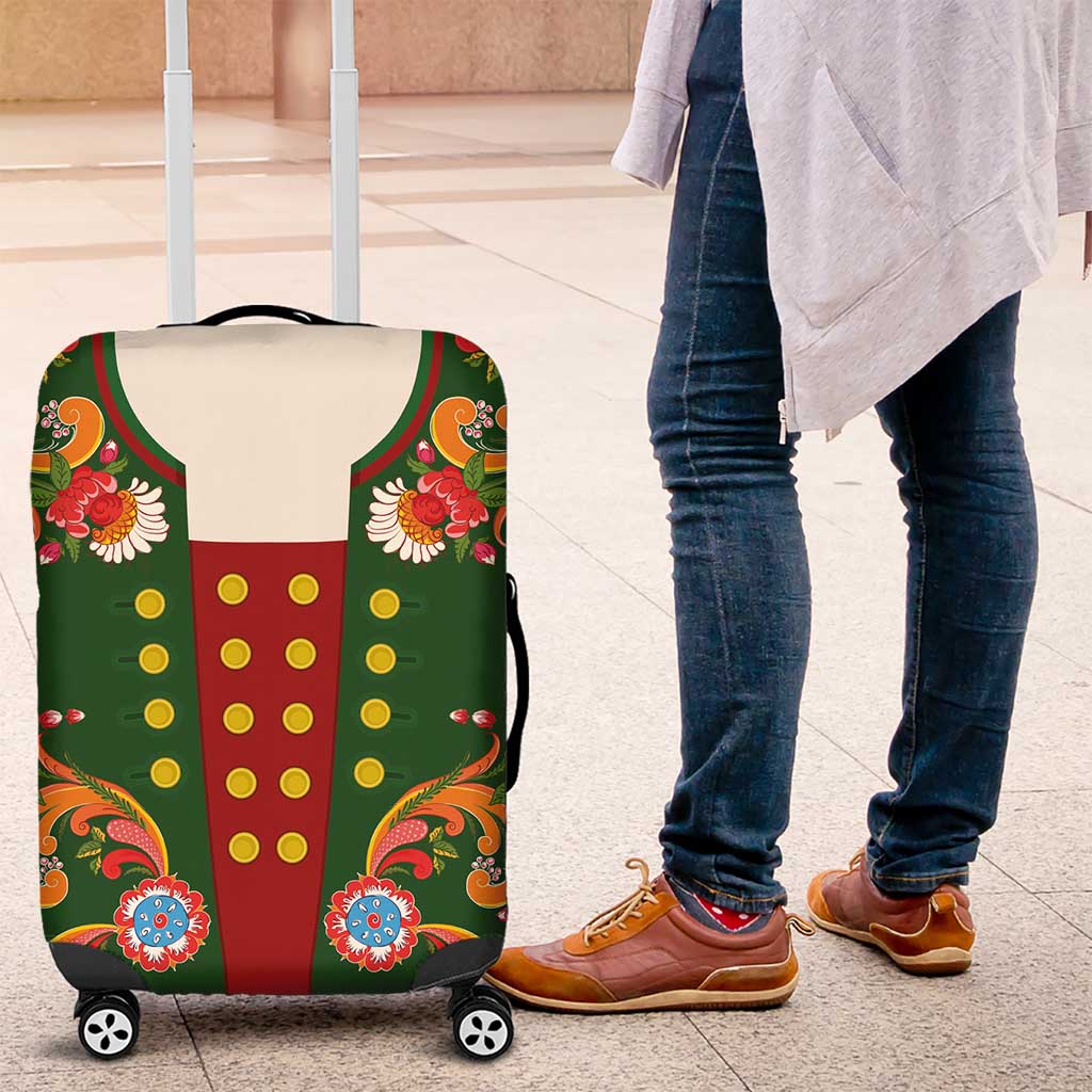 Norwegian Male Bunad Luggage Cover with Rosemaling Folk Art Green Color - Wonder Print Shop