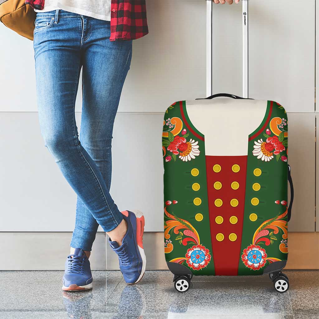 Norwegian Male Bunad Luggage Cover with Rosemaling Folk Art Green Color - Wonder Print Shop