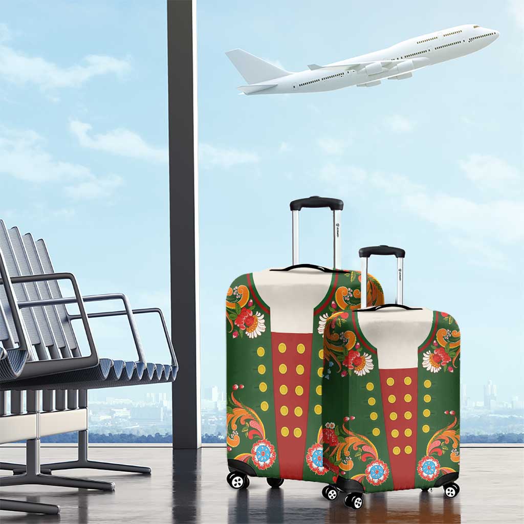 Norwegian Male Bunad Luggage Cover with Rosemaling Folk Art Green Color - Wonder Print Shop