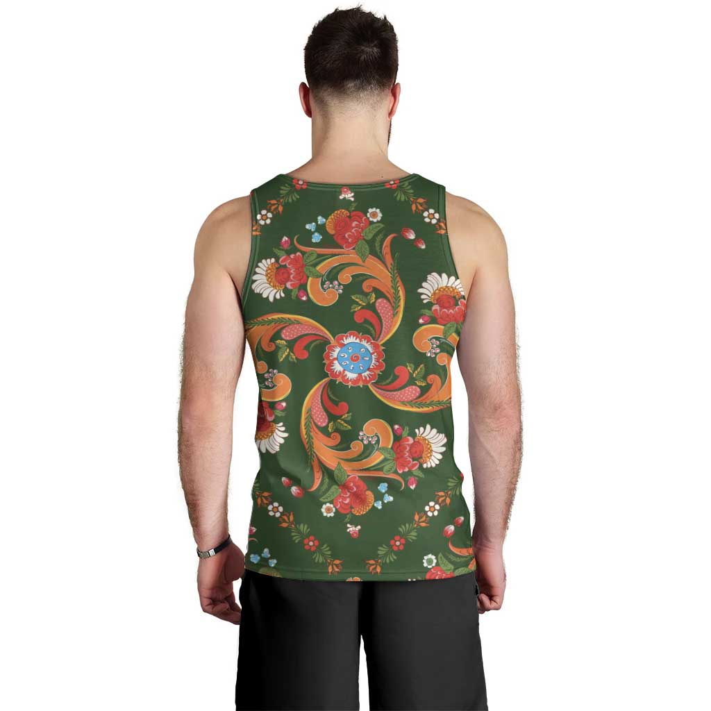 Norwegian Male Bunad Men Tank Top with Rosemaling Folk Art Green Color - Wonder Print Shop