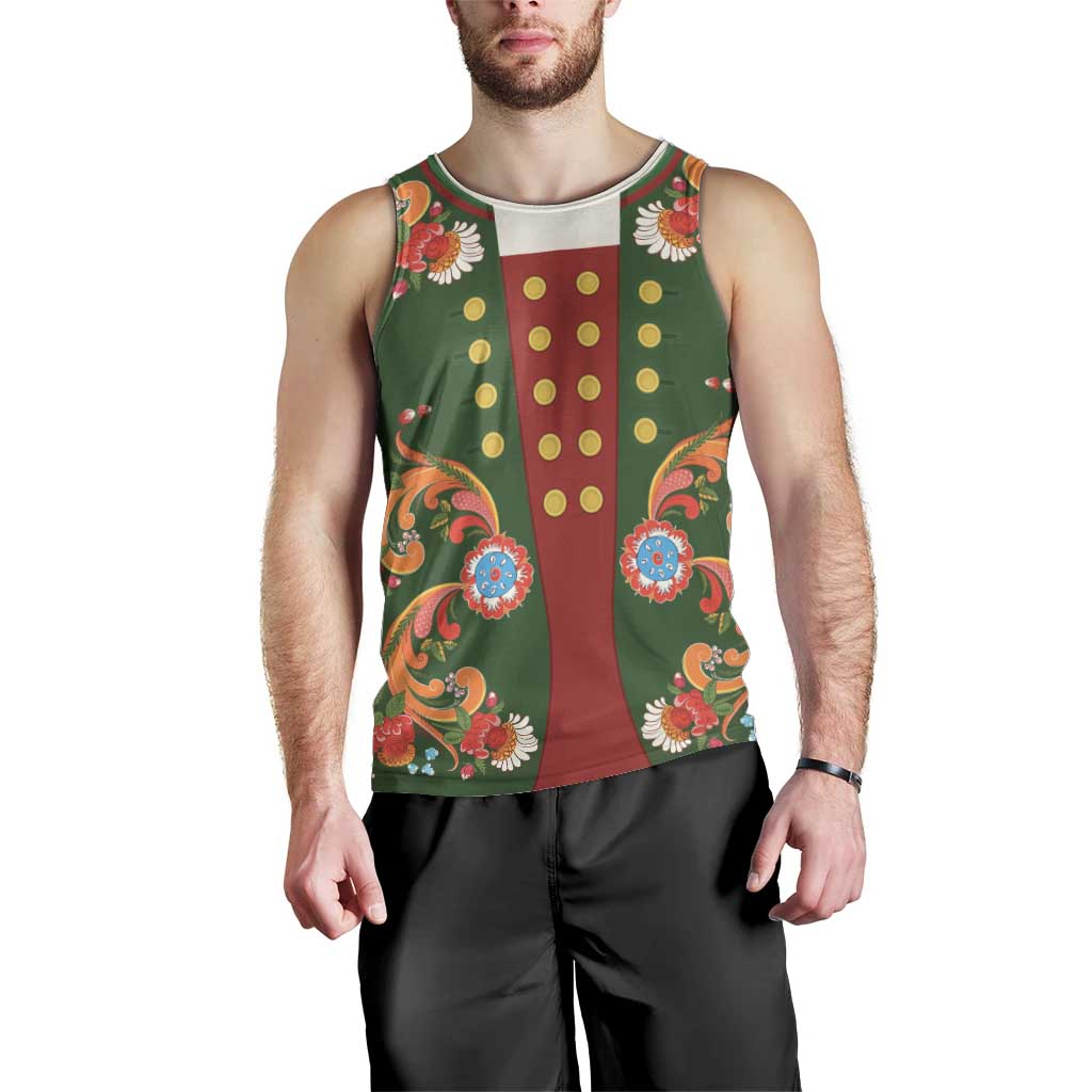 Norwegian Male Bunad Men Tank Top with Rosemaling Folk Art Green Color - Wonder Print Shop