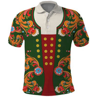 Norwegian Male Bunad Polo Shirt with Rosemaling Folk Art Green Color - Wonder Print Shop