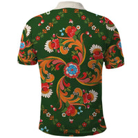 Norwegian Male Bunad Polo Shirt with Rosemaling Folk Art Green Color - Wonder Print Shop