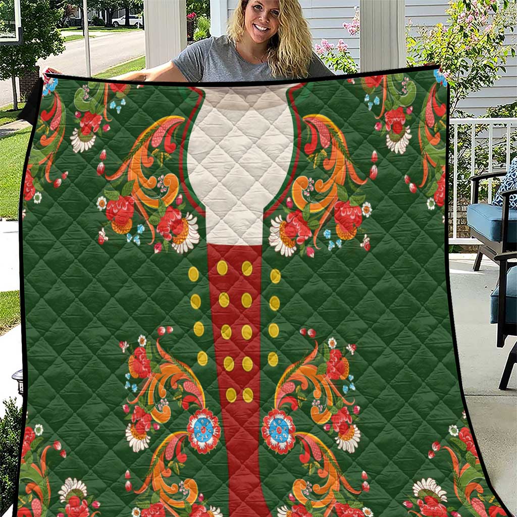 Norwegian Male Bunad Quilt with Rosemaling Folk Art Green Color - Wonder Print Shop