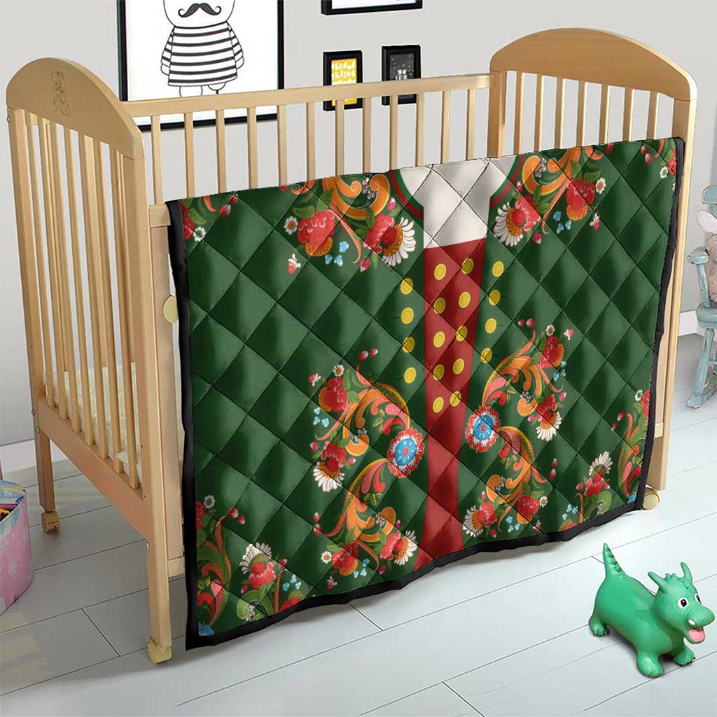 Norwegian Male Bunad Quilt with Rosemaling Folk Art Green Color - Wonder Print Shop