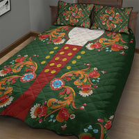 Norwegian Male Bunad Quilt Bed Set with Rosemaling Folk Art Green Color - Wonder Print Shop