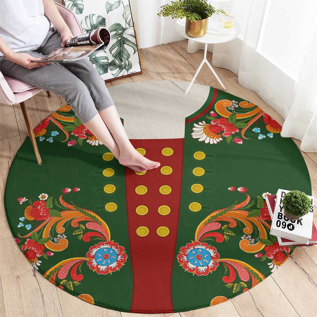 Norwegian Male Bunad Round Carpet with Rosemaling Folk Art Green Color - Wonder Print Shop