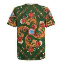 Norwegian Male Bunad Rugby Jersey with Rosemaling Folk Art Green Color - Wonder Print Shop