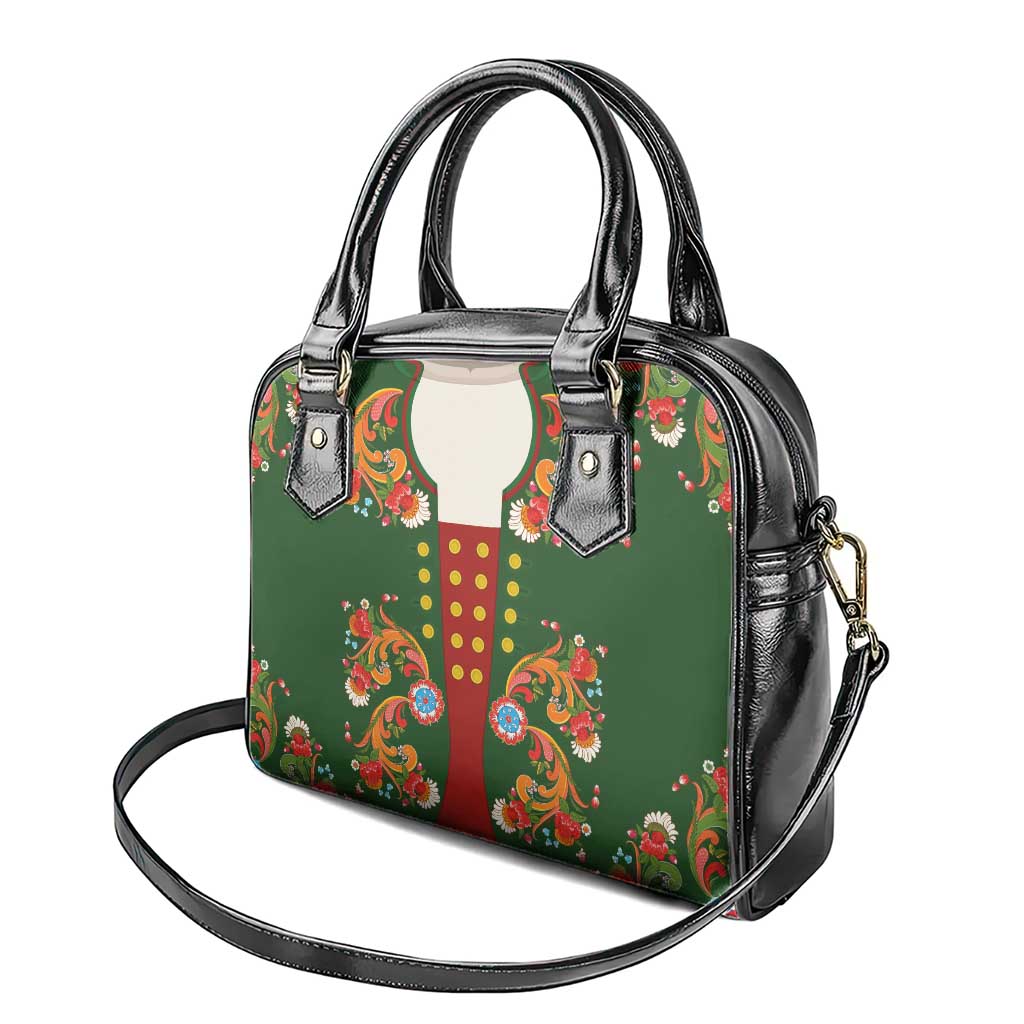 Norwegian Male Bunad Shoulder Handbag with Rosemaling Folk Art Green Color - Wonder Print Shop