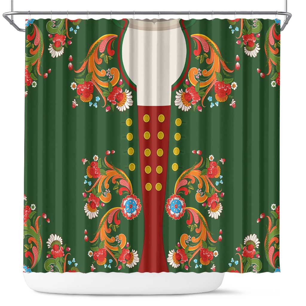 Norwegian Male Bunad Shower Curtain with Rosemaling Folk Art Green Color - Wonder Print Shop