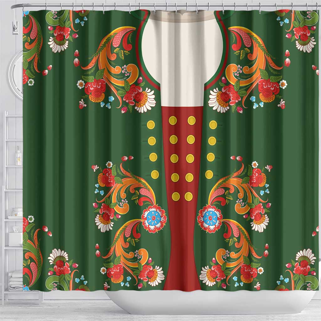 Norwegian Male Bunad Shower Curtain with Rosemaling Folk Art Green Color - Wonder Print Shop