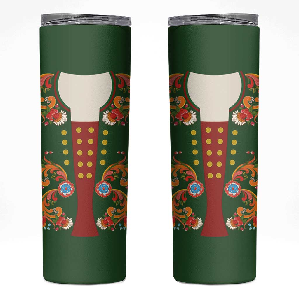 Norwegian Male Bunad Skinny Tumbler with Rosemaling Folk Art Green Color - Wonder Print Shop