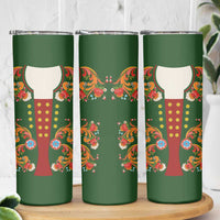 Norwegian Male Bunad Skinny Tumbler with Rosemaling Folk Art Green Color - Wonder Print Shop
