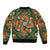 Norwegian Male Bunad Sleeve Zip Bomber Jacket with Rosemaling Folk Art Green Color - Wonder Print Shop