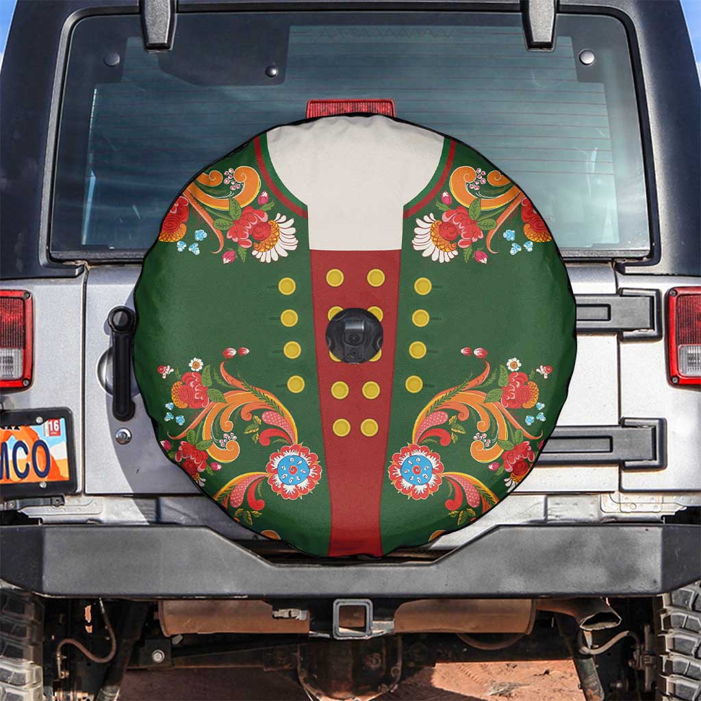 Norwegian Male Bunad Spare Tire Cover with Rosemaling Folk Art Green Color - Wonder Print Shop