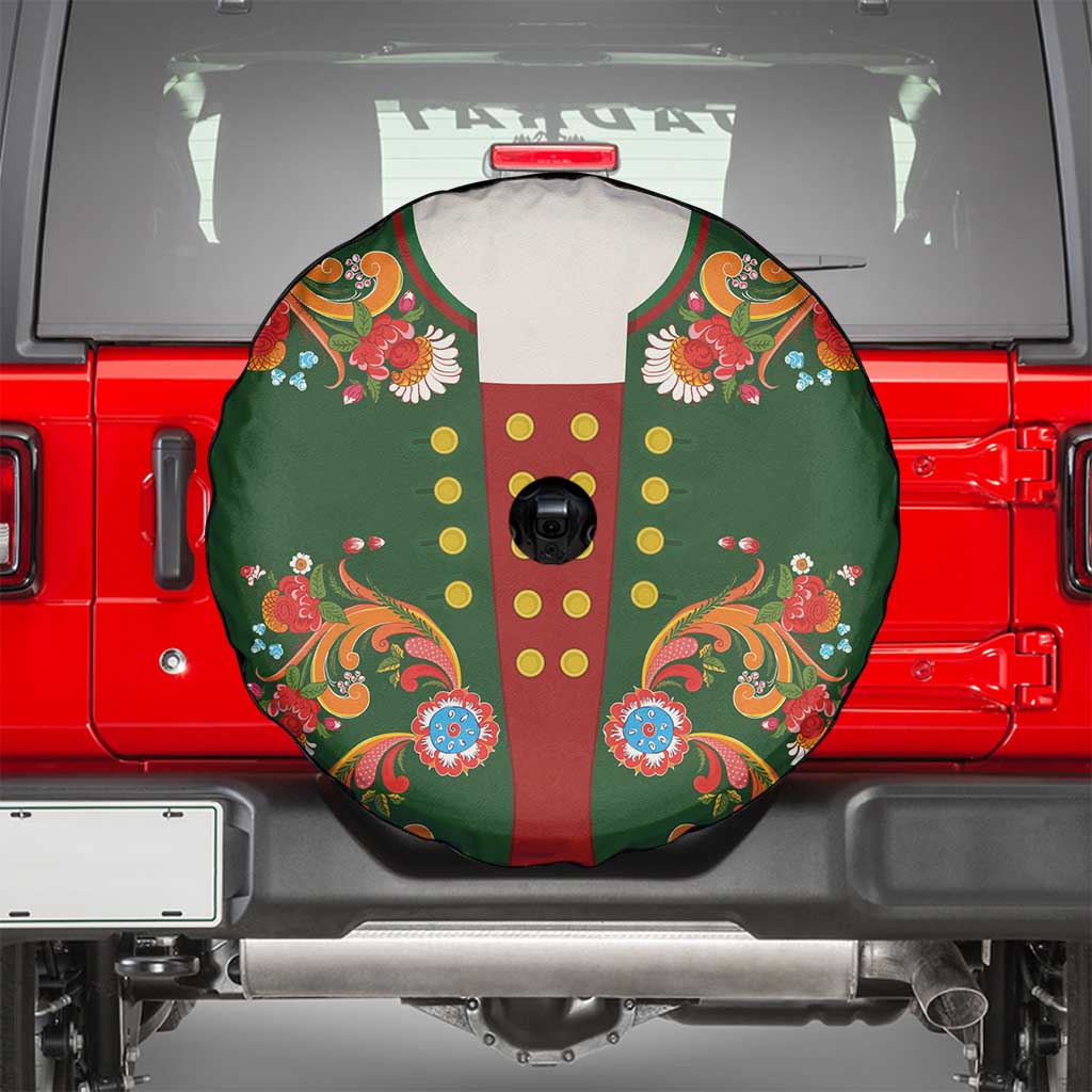 Norwegian Male Bunad Spare Tire Cover with Rosemaling Folk Art Green Color - Wonder Print Shop