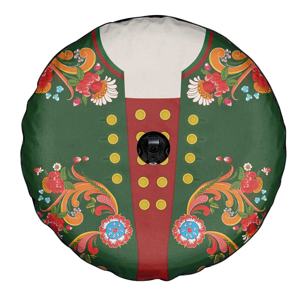 Norwegian Male Bunad Spare Tire Cover with Rosemaling Folk Art Green Color - Wonder Print Shop